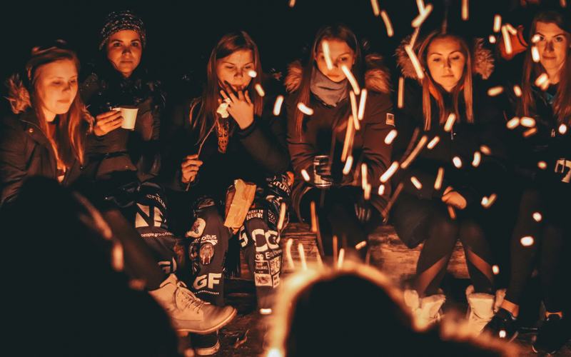 A group of friends at night